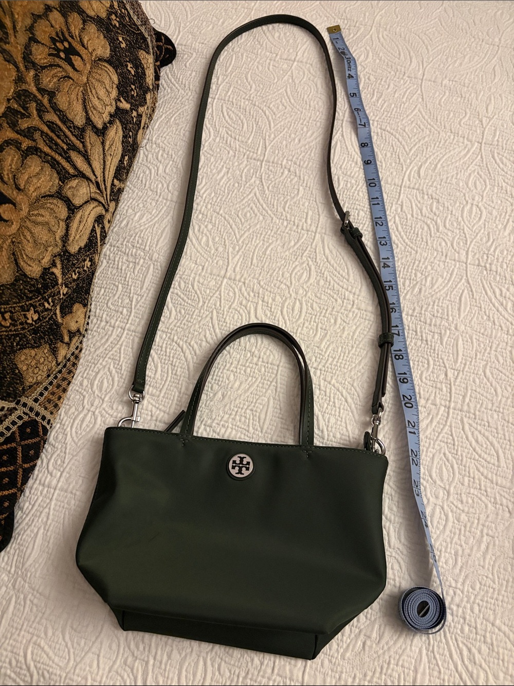 Tory Burch Deep Green Mini Nylon Tote w/detachable strap - Picture 9 of 9